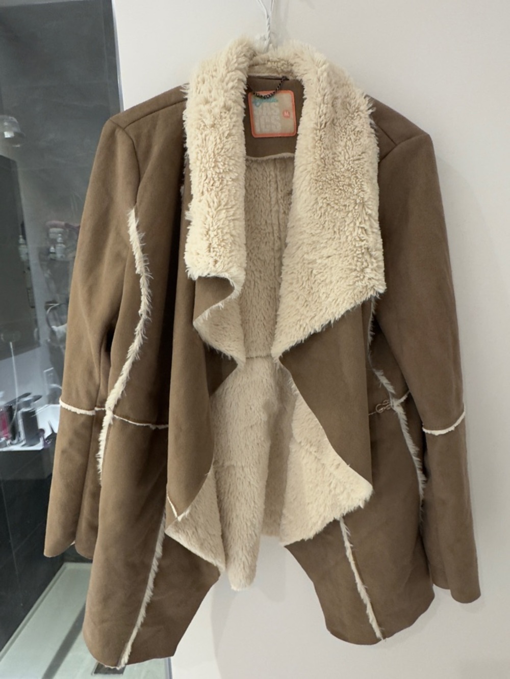 Women's Shearling-Trim Teddy Jacket - Brown with Cream Lining